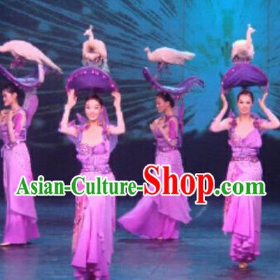 Chinese Golden Mask Dynasty Classical Dance Purple Dress Stage Performance Costume and Headpiece for Women