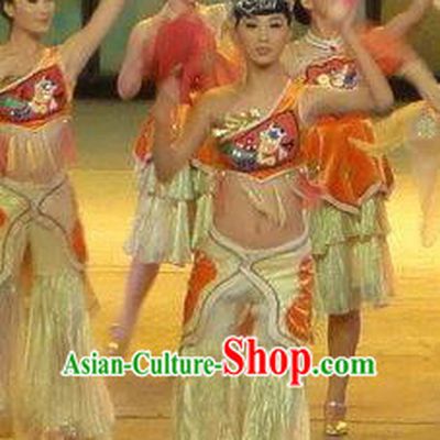Chinese Dragon Phoenix Dance Nationality Dress Stage Performance Costume and Headpiece for Women