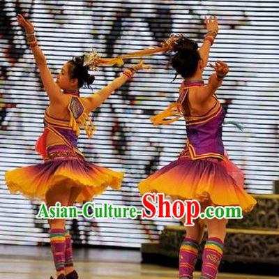 Chinese Wind Of Colorful Guizhou Dong Nationality Ethnic Dance Purple Dress Stage Performance Costume and Headpiece for Women