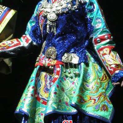 Chinese Wind Of Colorful Guizhou Miao Nationality Ethnic Dance Blue Dress Stage Performance Costume and Headpiece for Women