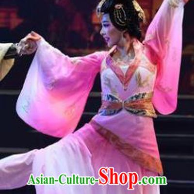 Chinese Han Wind Float In The Sky Han Dynasty Classical Dance Pink Dress Stage Performance Costume and Headpiece for Women