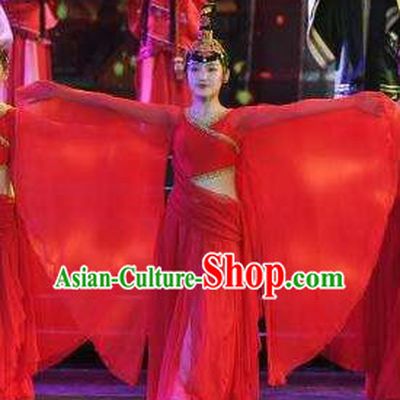 Chinese Han Wind Float In The Sky Classical Dance Red Dress Stage Performance Costume and Headpiece for Women