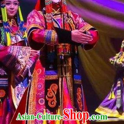 Chinese Saihan Tara Mongol Nationality Dance Wedding Dress Stage Performance Costume and Headpiece for Women
