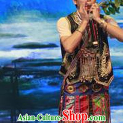 Chinese Wind Of Colorful Guizhou Miao Nationality Dance Brown Clothing Stage Performance Dance Costume for Men