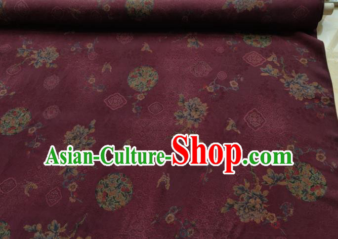 Traditional Chinese Classical Peony Pattern Purple Gambiered Guangdong Gauze Silk Fabric Ancient Hanfu Dress Silk Cloth Traditional Chinese Classical Peony Pattern Purple Gambiered Guangdong Gauze Silk Fabric Ancient Hanfu Dress Silk Cloth