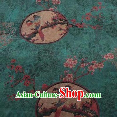 Traditional Chinese Classical Plum Pattern Green Gambiered Guangdong Gauze Silk Fabric Ancient Hanfu Dress Silk Cloth