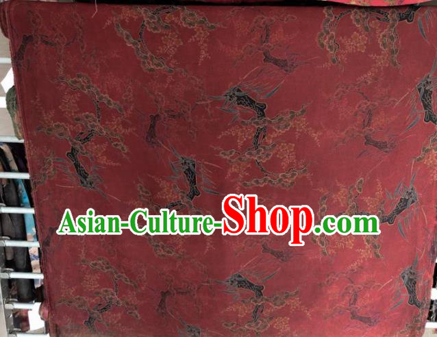 Traditional Chinese Classical Pine Plum Pattern Dark Red Gambiered Guangdong Gauze Silk Fabric Ancient Hanfu Dress Silk Cloth Traditional Chinese Classical Pine Plum Pattern Dark Red Gambiered Guangdong Gauze Silk Fabric Ancient Hanfu Dress Silk Cloth