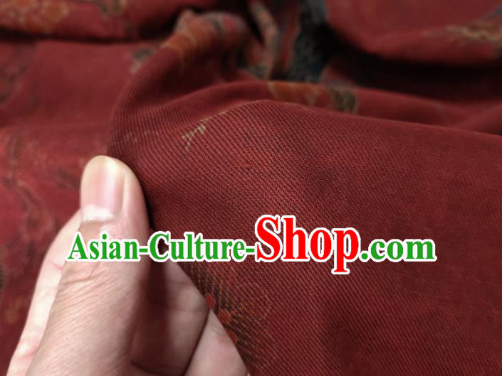 Traditional Chinese Classical Pine Plum Pattern Dark Red Gambiered Guangdong Gauze Silk Fabric Ancient Hanfu Dress Silk Cloth Traditional Chinese Classical Pine Plum Pattern Dark Red Gambiered Guangdong Gauze Silk Fabric Ancient Hanfu Dress Silk Cloth