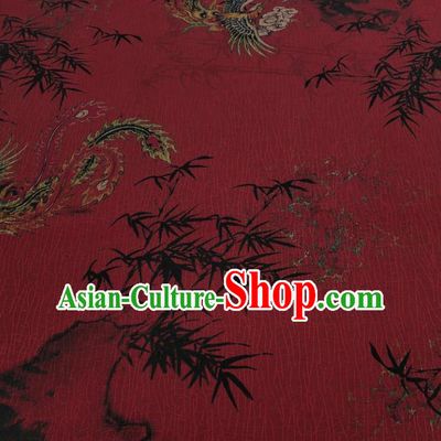 Traditional Chinese Classical Bamboo Phoenix Pattern Dark Red Gambiered Guangdong Gauze Silk Fabric Ancient Hanfu Dress Silk Cloth