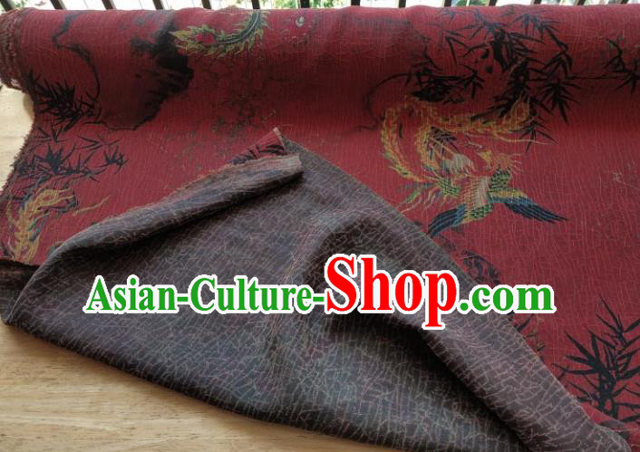 Traditional Chinese Classical Bamboo Phoenix Pattern Dark Red Gambiered Guangdong Gauze Silk Fabric Ancient Hanfu Dress Silk Cloth
