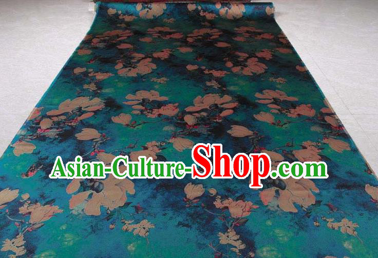 Traditional Chinese Classical Yulan Magnolia Pattern Blue Gambiered Guangdong Gauze Silk Fabric Ancient Hanfu Dress Silk Cloth Traditional Chinese Classical Yulan Magnolia Pattern Blue Gambiered Guangdong Gauze Silk Fabric Ancient Hanfu Dress Silk Cloth