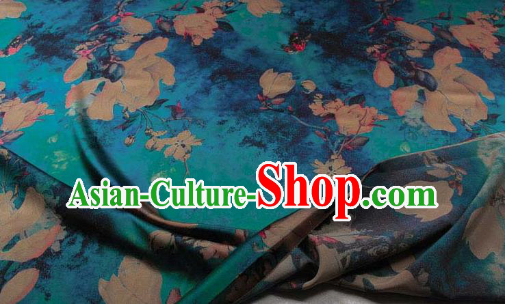 Traditional Chinese Classical Yulan Magnolia Pattern Blue Gambiered Guangdong Gauze Silk Fabric Ancient Hanfu Dress Silk Cloth Traditional Chinese Classical Yulan Magnolia Pattern Blue Gambiered Guangdong Gauze Silk Fabric Ancient Hanfu Dress Silk Cloth