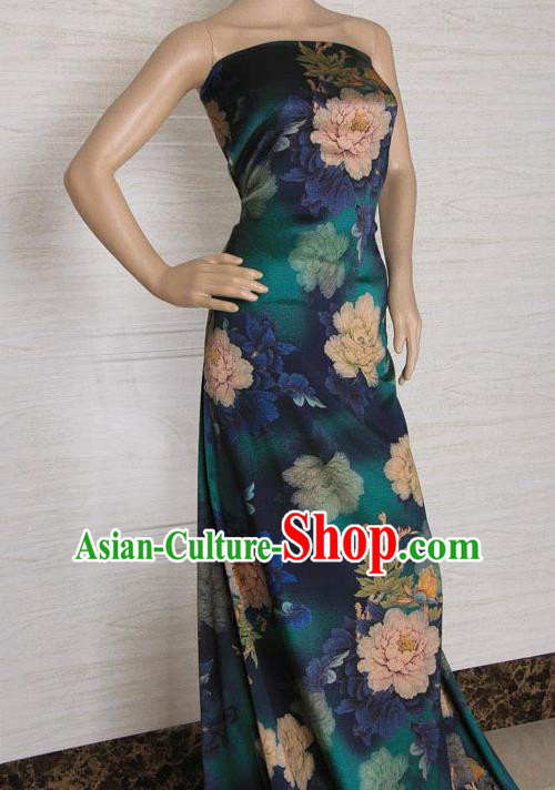 Traditional Chinese Classical Peony Pattern Deep Green Gambiered Guangdong Gauze Silk Fabric Ancient Hanfu Dress Silk Cloth Traditional Chinese Classical Peony Pattern Deep Green Gambiered Guangdong Gauze Silk Fabric Ancient Hanfu Dress Silk Cloth