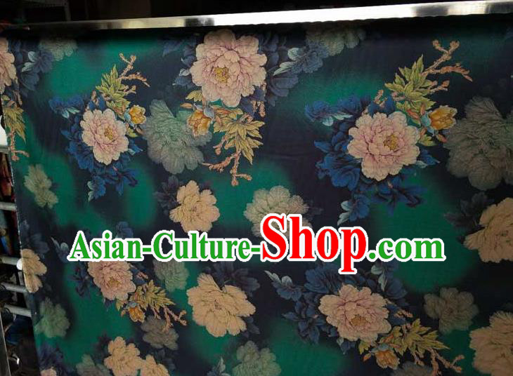 Traditional Chinese Classical Peony Pattern Deep Green Gambiered Guangdong Gauze Silk Fabric Ancient Hanfu Dress Silk Cloth Traditional Chinese Classical Peony Pattern Deep Green Gambiered Guangdong Gauze Silk Fabric Ancient Hanfu Dress Silk Cloth