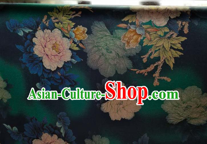 Traditional Chinese Classical Peony Pattern Deep Green Gambiered Guangdong Gauze Silk Fabric Ancient Hanfu Dress Silk Cloth Traditional Chinese Classical Peony Pattern Deep Green Gambiered Guangdong Gauze Silk Fabric Ancient Hanfu Dress Silk Cloth