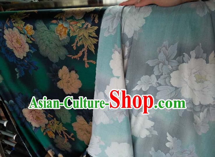 Traditional Chinese Classical Peony Pattern Deep Green Gambiered Guangdong Gauze Silk Fabric Ancient Hanfu Dress Silk Cloth Traditional Chinese Classical Peony Pattern Deep Green Gambiered Guangdong Gauze Silk Fabric Ancient Hanfu Dress Silk Cloth