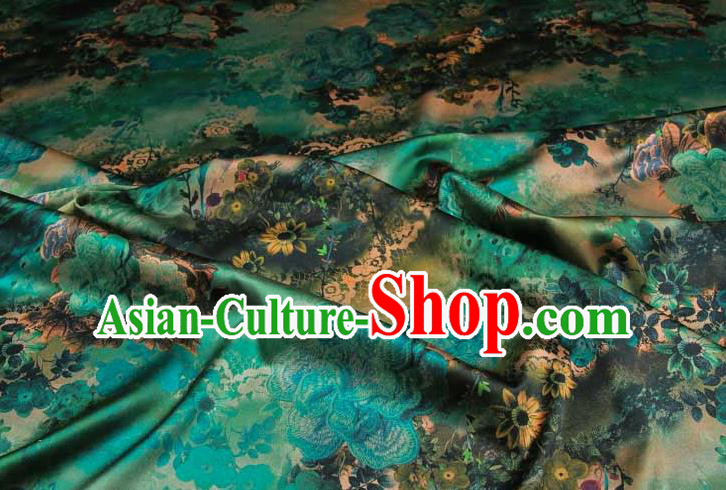Traditional Chinese Classical Peony Pattern Green Gambiered Guangdong Gauze Silk Fabric Ancient Hanfu Dress Silk Cloth Traditional Chinese Classical Peony Pattern Green Gambiered Guangdong Gauze Silk Fabric Ancient Hanfu Dress Silk Cloth