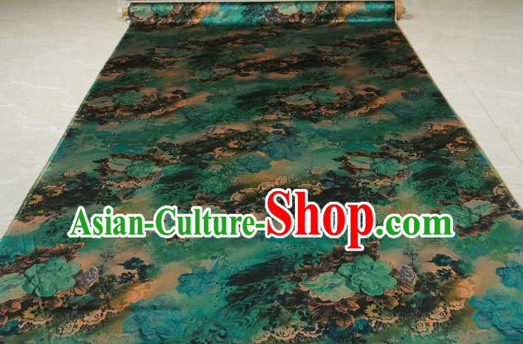 Traditional Chinese Classical Peony Pattern Green Gambiered Guangdong Gauze Silk Fabric Ancient Hanfu Dress Silk Cloth Traditional Chinese Classical Peony Pattern Green Gambiered Guangdong Gauze Silk Fabric Ancient Hanfu Dress Silk Cloth