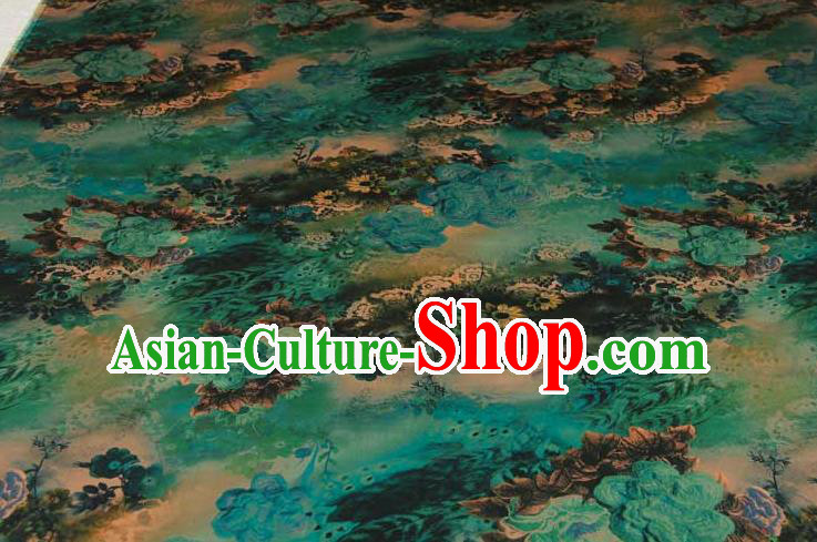 Traditional Chinese Classical Peony Pattern Green Gambiered Guangdong Gauze Silk Fabric Ancient Hanfu Dress Silk Cloth Traditional Chinese Classical Peony Pattern Green Gambiered Guangdong Gauze Silk Fabric Ancient Hanfu Dress Silk Cloth