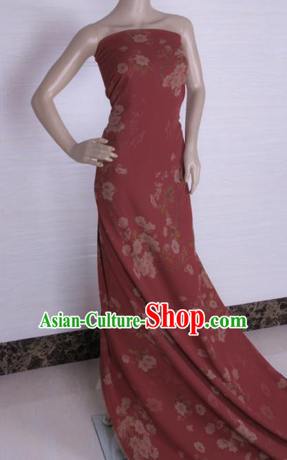 Traditional Chinese Classical Flowers Pattern Wine Red Gambiered Guangdong Gauze Silk Fabric Ancient Hanfu Dress Silk Cloth