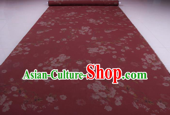 Traditional Chinese Classical Flowers Pattern Wine Red Gambiered Guangdong Gauze Silk Fabric Ancient Hanfu Dress Silk Cloth