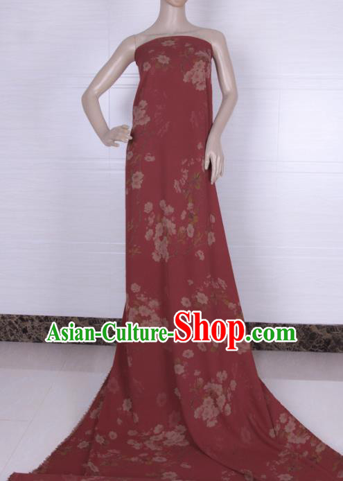 Traditional Chinese Classical Flowers Pattern Wine Red Gambiered Guangdong Gauze Silk Fabric Ancient Hanfu Dress Silk Cloth