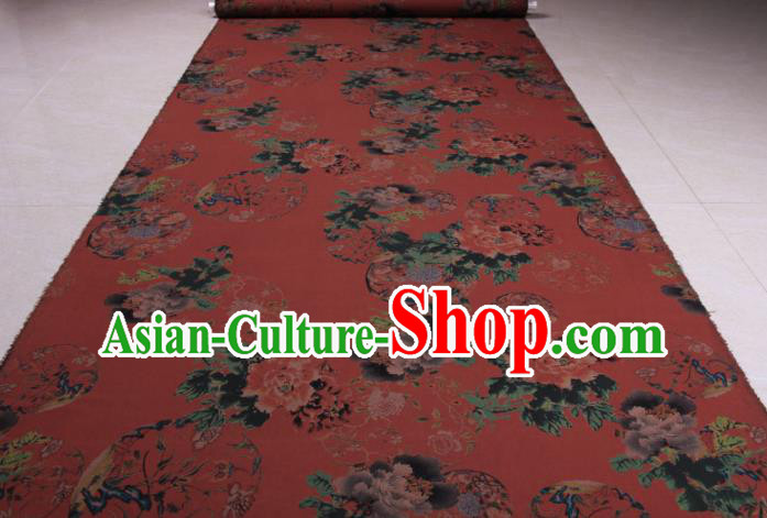 Traditional Chinese Classical Flowers Pattern Rust Red Gambiered Guangdong Gauze Silk Fabric Ancient Hanfu Dress Silk Cloth Traditional Chinese Classical Flowers Pattern Rust Red Gambiered Guangdong Gauze Silk Fabric Ancient Hanfu Dress Silk Cloth