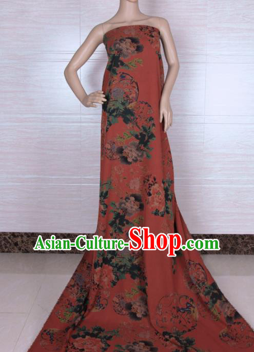 Traditional Chinese Classical Flowers Pattern Rust Red Gambiered Guangdong Gauze Silk Fabric Ancient Hanfu Dress Silk Cloth Traditional Chinese Classical Flowers Pattern Rust Red Gambiered Guangdong Gauze Silk Fabric Ancient Hanfu Dress Silk Cloth
