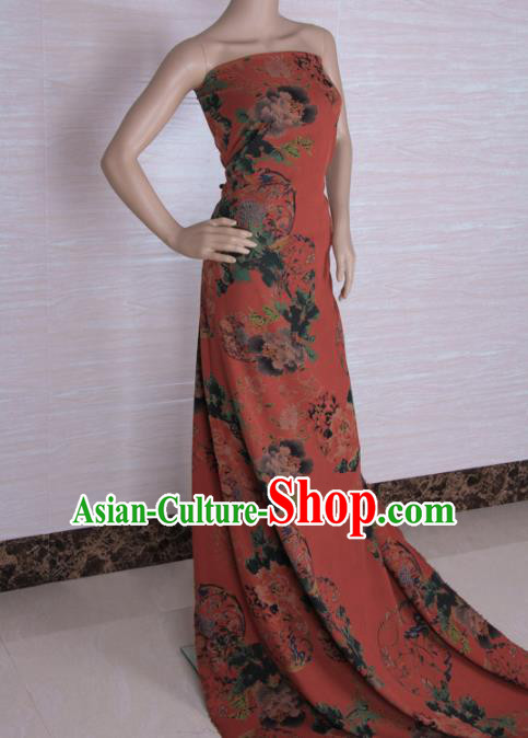 Traditional Chinese Classical Flowers Pattern Rust Red Gambiered Guangdong Gauze Silk Fabric Ancient Hanfu Dress Silk Cloth Traditional Chinese Classical Flowers Pattern Rust Red Gambiered Guangdong Gauze Silk Fabric Ancient Hanfu Dress Silk Cloth