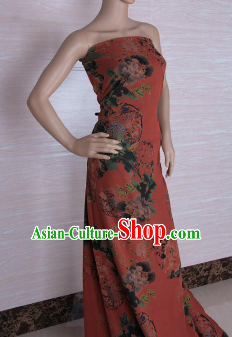 Traditional Chinese Classical Flowers Pattern Rust Red Gambiered Guangdong Gauze Silk Fabric Ancient Hanfu Dress Silk Cloth Traditional Chinese Classical Flowers Pattern Rust Red Gambiered Guangdong Gauze Silk Fabric Ancient Hanfu Dress Silk Cloth