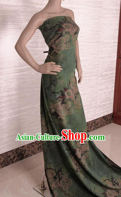 Traditional Chinese Classical Plum Pattern Deep Green Gambiered Guangdong Gauze Silk Fabric Ancient Hanfu Dress Silk Cloth Traditional Chinese Classical Plum Pattern Deep Green Gambiered Guangdong Gauze Silk Fabric Ancient Hanfu Dress Silk Cloth