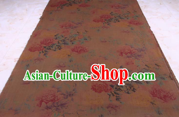 Traditional Chinese Classical Peony Pattern Brown Gambiered Guangdong Gauze Silk Fabric Ancient Hanfu Dress Silk Cloth Traditional Chinese Classical Peony Pattern Brown Gambiered Guangdong Gauze Silk Fabric Ancient Hanfu Dress Silk Cloth