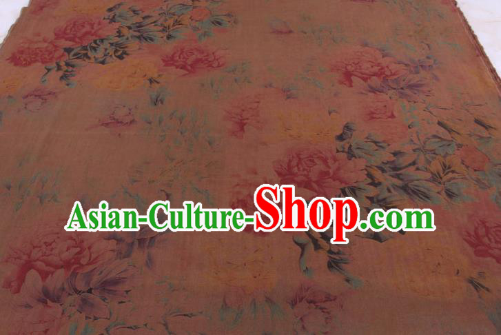 Traditional Chinese Classical Peony Pattern Brown Gambiered Guangdong Gauze Silk Fabric Ancient Hanfu Dress Silk Cloth Traditional Chinese Classical Peony Pattern Brown Gambiered Guangdong Gauze Silk Fabric Ancient Hanfu Dress Silk Cloth