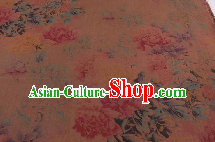 Traditional Chinese Classical Peony Pattern Brown Gambiered Guangdong Gauze Silk Fabric Ancient Hanfu Dress Silk Cloth Traditional Chinese Classical Peony Pattern Brown Gambiered Guangdong Gauze Silk Fabric Ancient Hanfu Dress Silk Cloth