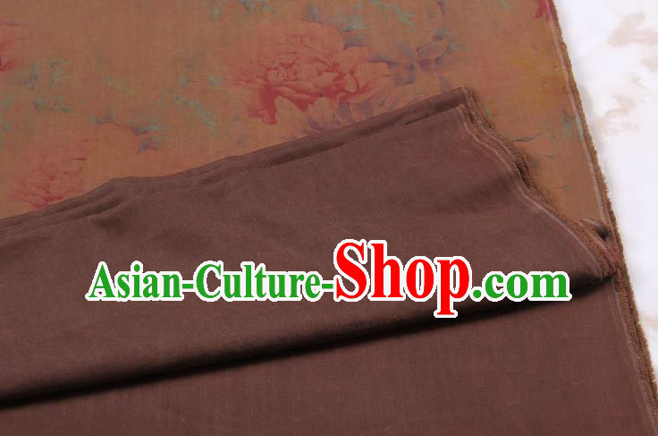 Traditional Chinese Classical Peony Pattern Brown Gambiered Guangdong Gauze Silk Fabric Ancient Hanfu Dress Silk Cloth Traditional Chinese Classical Peony Pattern Brown Gambiered Guangdong Gauze Silk Fabric Ancient Hanfu Dress Silk Cloth