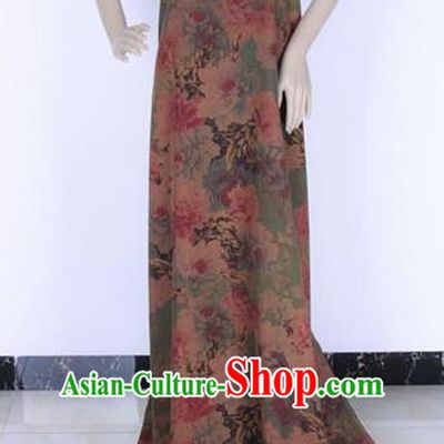 Traditional Chinese Classical Peony Pattern Light Green Gambiered Guangdong Gauze Silk Fabric Ancient Hanfu Dress Silk Cloth