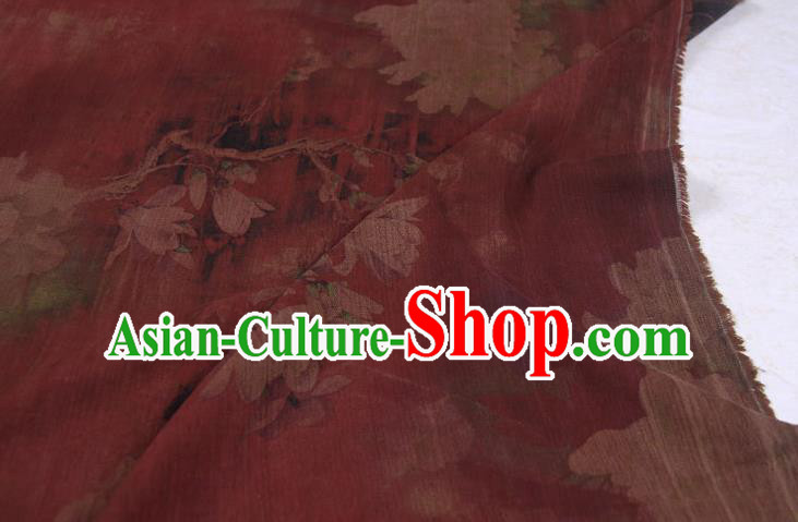 Traditional Chinese Classical Peony Pattern Dark Red Gambiered Guangdong Gauze Silk Fabric Ancient Hanfu Dress Silk Cloth