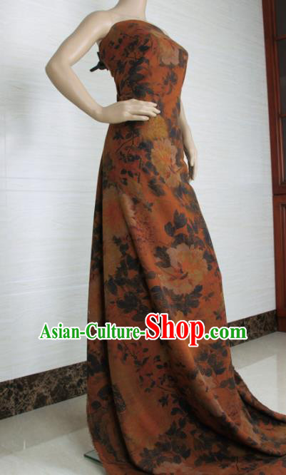 Traditional Chinese Classical Peony Pattern Khaki Gambiered Guangdong Gauze Silk Fabric Ancient Hanfu Dress Silk Cloth Traditional Chinese Classical Peony Pattern Khaki Gambiered Guangdong Gauze Silk Fabric Ancient Hanfu Dress Silk Cloth