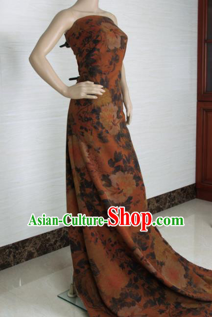 Traditional Chinese Classical Peony Pattern Khaki Gambiered Guangdong Gauze Silk Fabric Ancient Hanfu Dress Silk Cloth Traditional Chinese Classical Peony Pattern Khaki Gambiered Guangdong Gauze Silk Fabric Ancient Hanfu Dress Silk Cloth