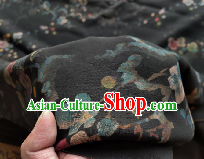 Traditional Chinese Classical Plum Blossom Pattern Black Gambiered Guangdong Gauze Silk Fabric Ancient Hanfu Dress Silk Cloth Traditional Chinese Classical Plum Blossom Pattern Black Gambiered Guangdong Gauze Silk Fabric Ancient Hanfu Dress Silk Cloth