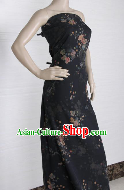 Traditional Chinese Classical Plum Blossom Pattern Black Gambiered Guangdong Gauze Silk Fabric Ancient Hanfu Dress Silk Cloth Traditional Chinese Classical Plum Blossom Pattern Black Gambiered Guangdong Gauze Silk Fabric Ancient Hanfu Dress Silk Cloth