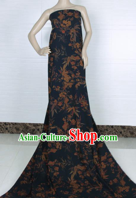 Traditional Chinese Classical Bamboo Plum Pattern Navy Gambiered Guangdong Gauze Silk Fabric Ancient Hanfu Dress Silk Cloth Traditional Chinese Classical Bamboo Plum Pattern Navy Gambiered Guangdong Gauze Silk Fabric Ancient Hanfu Dress Silk Cloth