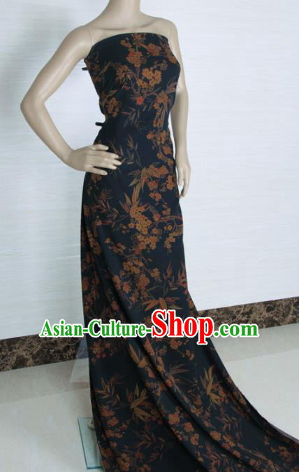Traditional Chinese Classical Bamboo Plum Pattern Navy Gambiered Guangdong Gauze Silk Fabric Ancient Hanfu Dress Silk Cloth Traditional Chinese Classical Bamboo Plum Pattern Navy Gambiered Guangdong Gauze Silk Fabric Ancient Hanfu Dress Silk Cloth