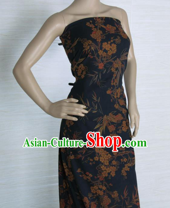 Traditional Chinese Classical Bamboo Plum Pattern Navy Gambiered Guangdong Gauze Silk Fabric Ancient Hanfu Dress Silk Cloth Traditional Chinese Classical Bamboo Plum Pattern Navy Gambiered Guangdong Gauze Silk Fabric Ancient Hanfu Dress Silk Cloth