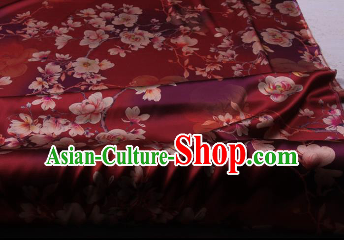 Traditional Chinese Classical Magnolia Pattern Purplish Red Gambiered Guangdong Gauze Silk Fabric Ancient Hanfu Dress Silk Cloth Traditional Chinese Classical Magnolia Pattern Purplish Red Gambiered Guangdong Gauze Silk Fabric Ancient Hanfu Dress Silk Cloth