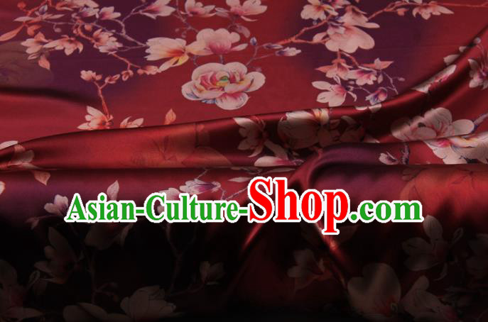 Traditional Chinese Classical Magnolia Pattern Purplish Red Gambiered Guangdong Gauze Silk Fabric Ancient Hanfu Dress Silk Cloth Traditional Chinese Classical Magnolia Pattern Purplish Red Gambiered Guangdong Gauze Silk Fabric Ancient Hanfu Dress Silk Cloth
