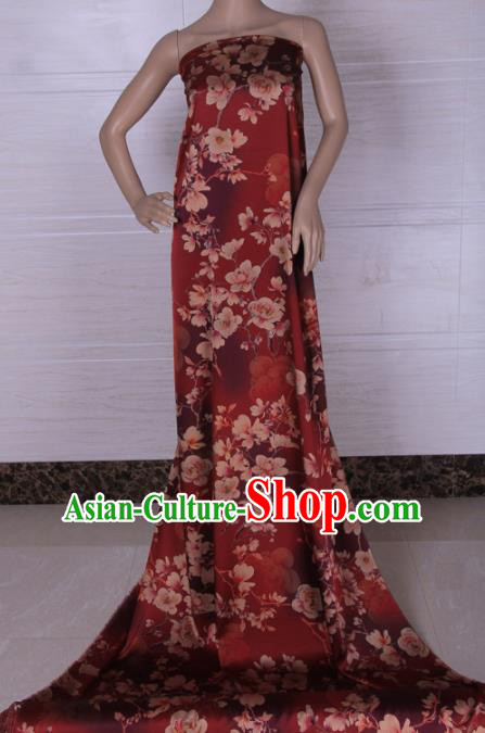 Traditional Chinese Classical Magnolia Pattern Purplish Red Gambiered Guangdong Gauze Silk Fabric Ancient Hanfu Dress Silk Cloth Traditional Chinese Classical Magnolia Pattern Purplish Red Gambiered Guangdong Gauze Silk Fabric Ancient Hanfu Dress Silk Cloth
