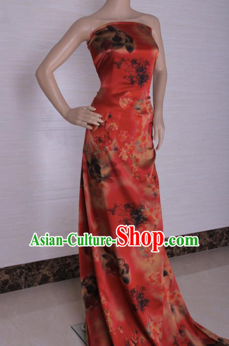 Traditional Chinese Classical Lotus Pattern Red Gambiered Guangdong Gauze Silk Fabric Ancient Hanfu Dress Silk Cloth Traditional Chinese Classical Lotus Pattern Red Gambiered Guangdong Gauze Silk Fabric Ancient Hanfu Dress Silk Cloth