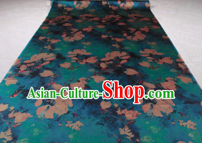Traditional Chinese Classical Magnolia Pattern Peacock Green Gambiered Guangdong Gauze Silk Fabric Ancient Hanfu Dress Silk Cloth Traditional Chinese Classical Magnolia Pattern Peacock Green Gambiered Guangdong Gauze Silk Fabric Ancient Hanfu Dress Silk Cloth