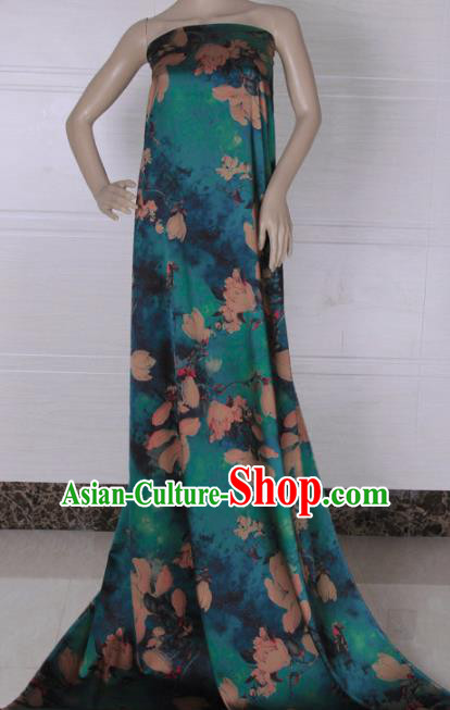 Traditional Chinese Classical Magnolia Pattern Peacock Green Gambiered Guangdong Gauze Silk Fabric Ancient Hanfu Dress Silk Cloth Traditional Chinese Classical Magnolia Pattern Peacock Green Gambiered Guangdong Gauze Silk Fabric Ancient Hanfu Dress Silk Cloth
